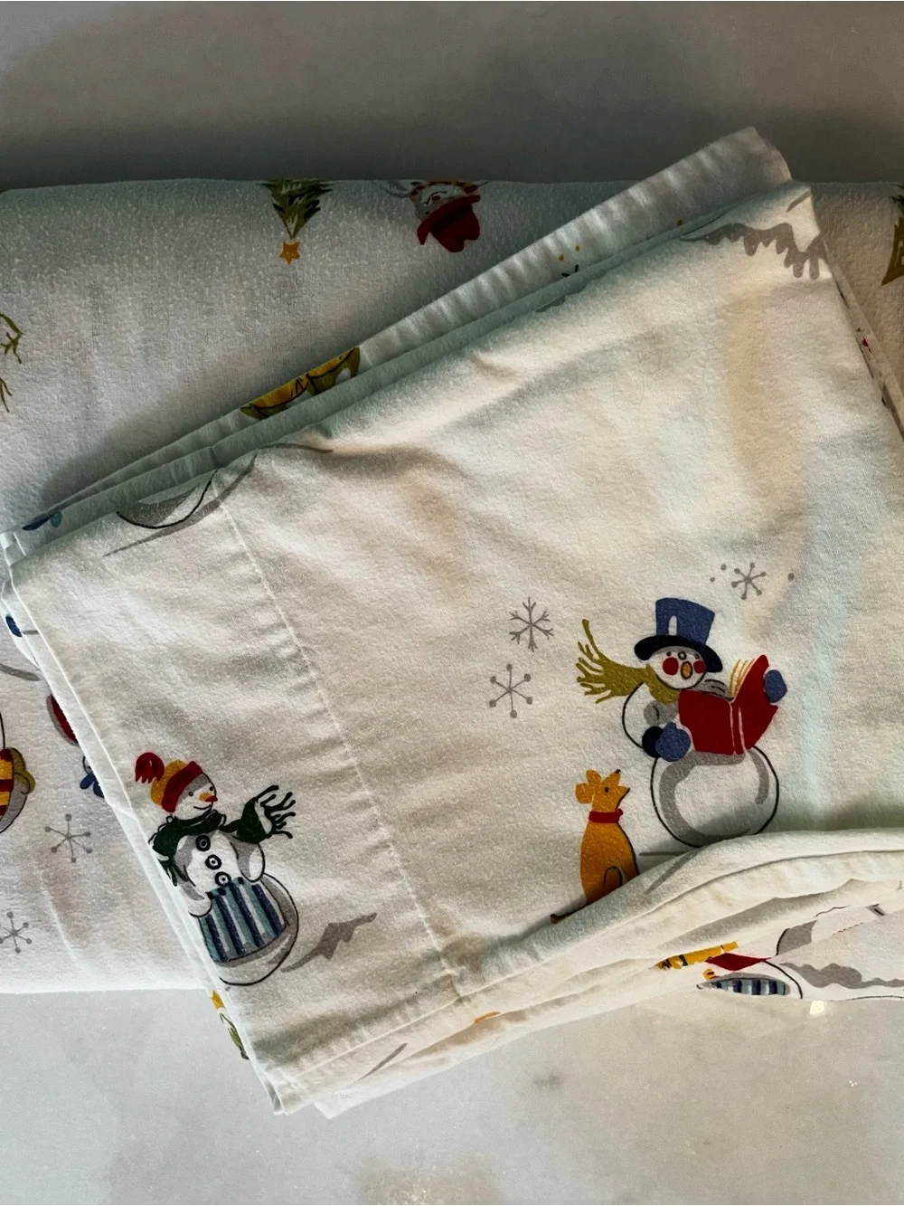 The Company Store Queen Duvet Cover Set Snowman Winter Christmas Flannel Set